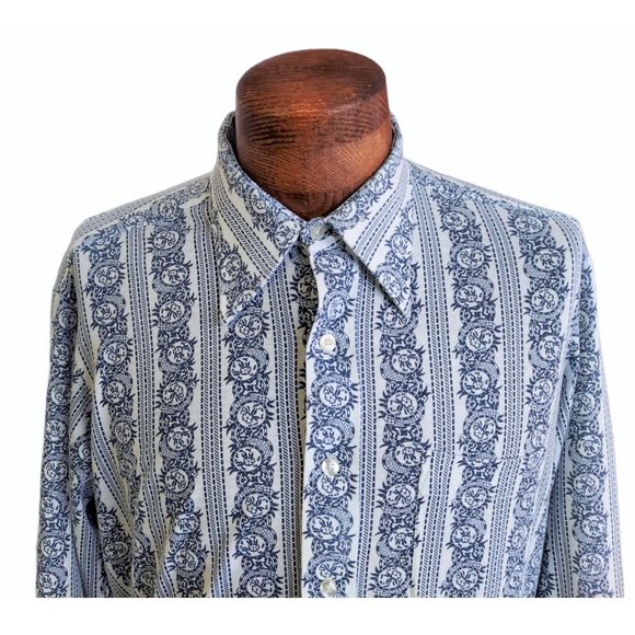 VTG DONEGAL DRESS SHIRTINGS Men's Floral Jersey Knit Button Front Shirt Size 17 - Picture 3 of 11